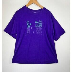 Tres Amigos Cat Graphic T Shirt Womens Large Purple 90s Art Print Tee Pet Lover